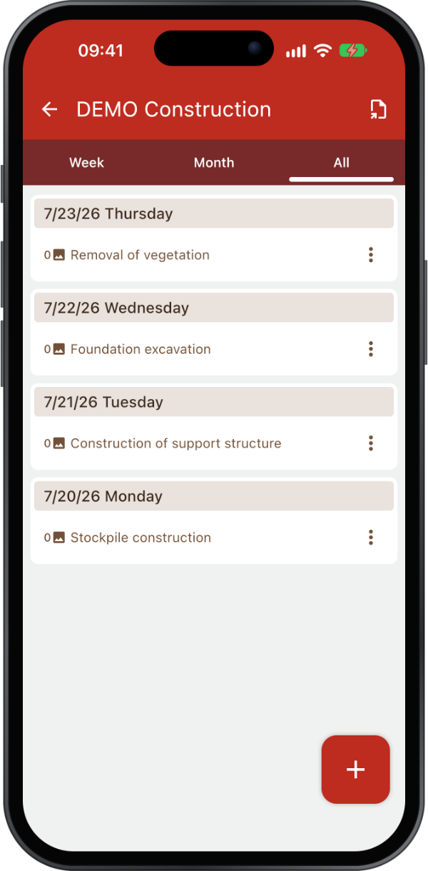 A construction's working days, newest first
