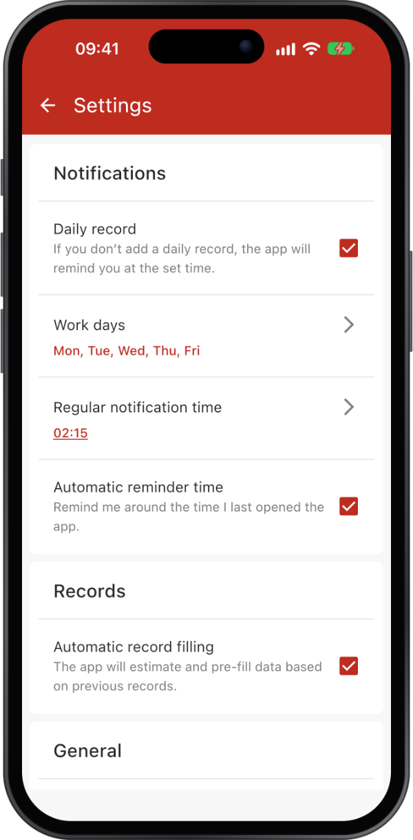 Reminders for an empty day, auto-filled records
