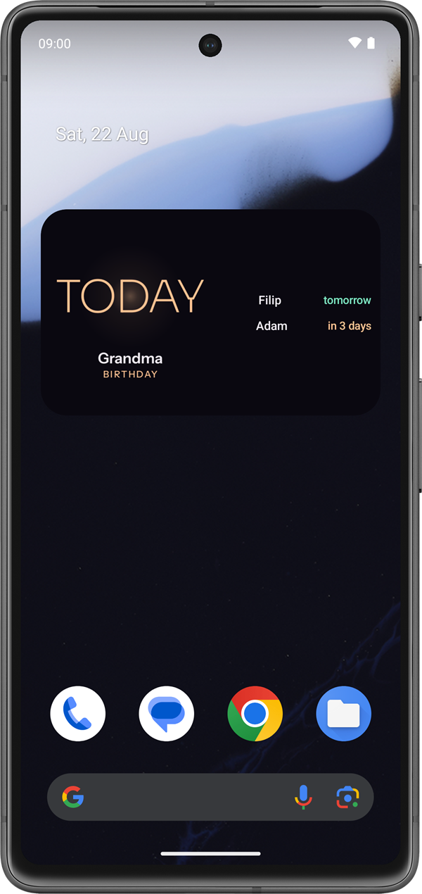 The widget: one name, one number, a light that brightens