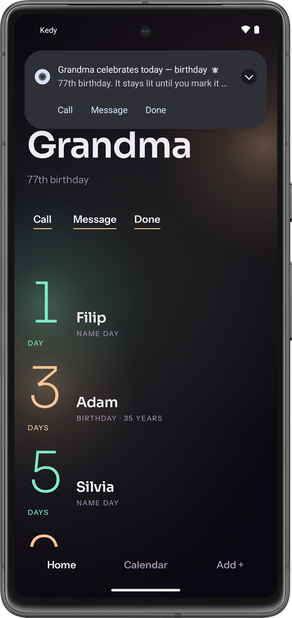 The day-of notification with Message and Call