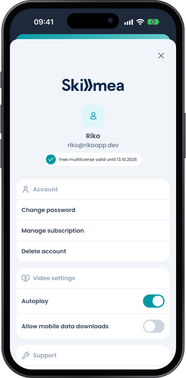Account, licence and video download settings