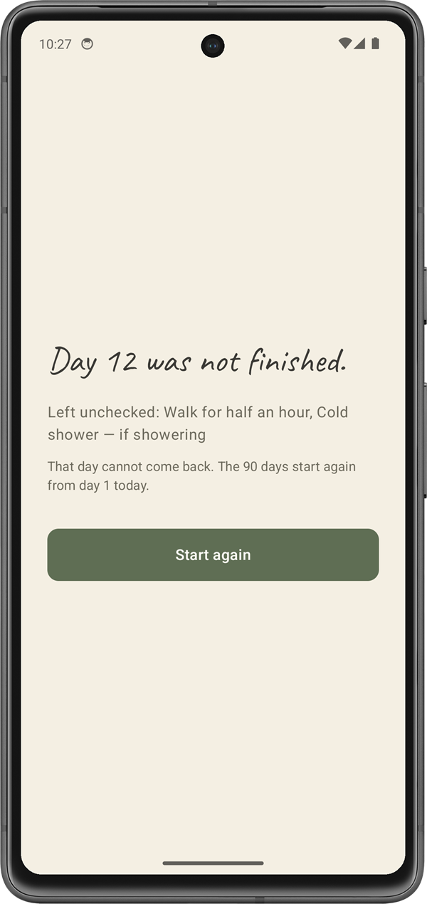The screen that says day 46 was not finished